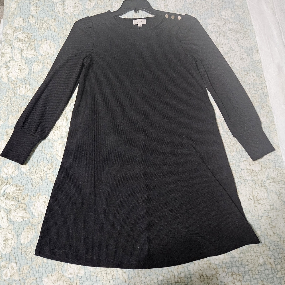 LOFT Elegant Black Long Sleeve Dress with Shoulder Buttons